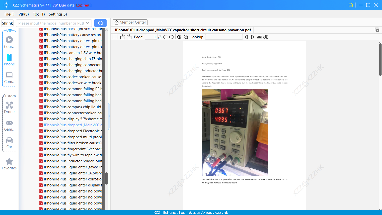 IPhone6sPlus Dropped ,MainVCC Capacitor Short Circuit Causeno Power On